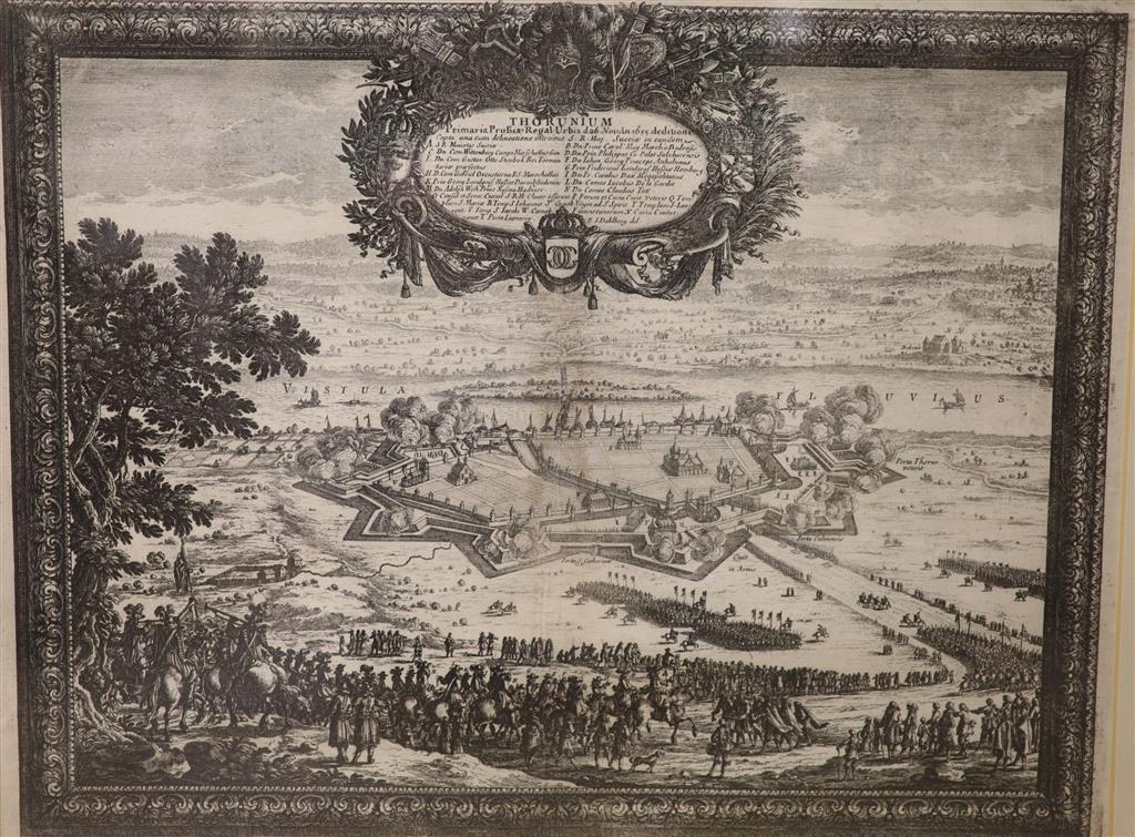 Ansicht, Thorn, Pufendorf, Nürnberg, 1696 Thorunium. Primaria Prußiae Regal Urbis d. 26. Nov 1655, engraving, 30 x 39cm